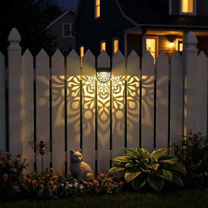 Hapjoy Solar Fence Lights Outdoor 4 Pack Solar Step Lights LED Powered Wall Lights Decorations Warm Yellow Light Waterproof Decorative Lighting for Garden, Front Door, Backyard (Black 2)