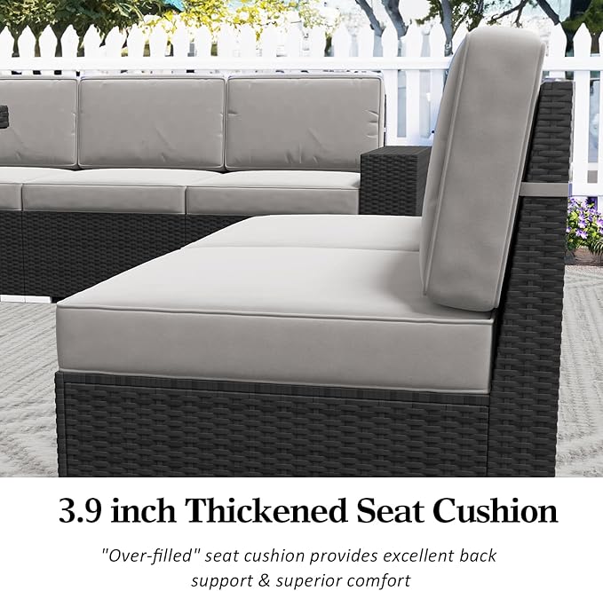 LayinSun 6 Pieces Patio Furniture Set, Black Rattan Modular Sectional Outdoor Conversation Sofa Set