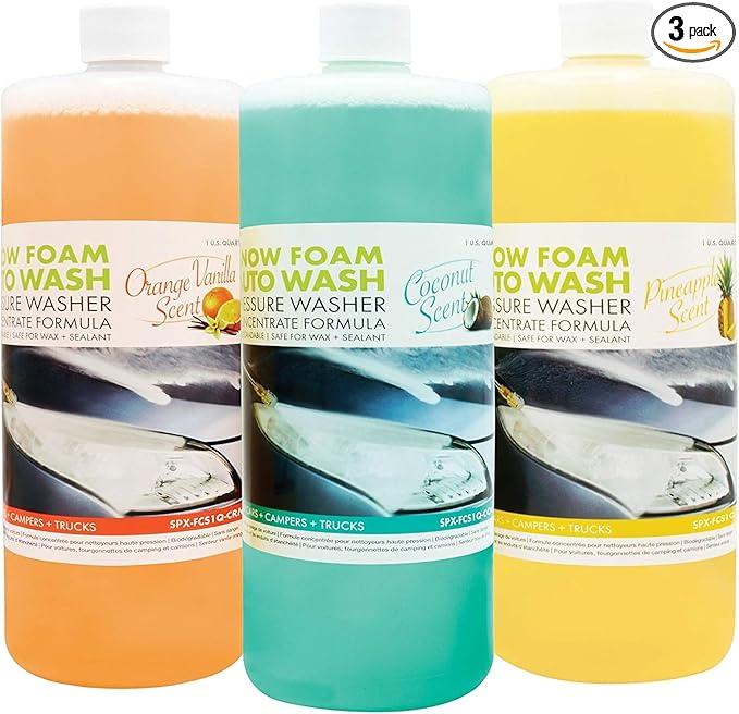 Sun Joe 3-Pack Snow Foam Car Wash Soap & Cleaner Concentrate, Multi-Scent, 1 Quart Per Bottle - Automotive Vehicle Cleaning Solution for Vinyl, Aluminum, Wood, & Brick Surfaces, SPX-AW3Q