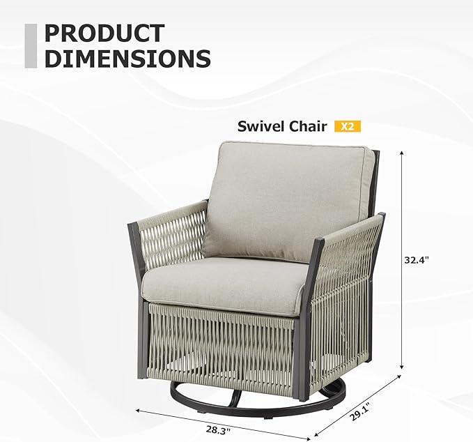 Outdoor Patio Furniture Set, 2025 New Outdoor Swivel Rocking Chairs Set of 2, Patio Wicker Chairs Swivel Rocker for Deck Porch Balcony (Beige)