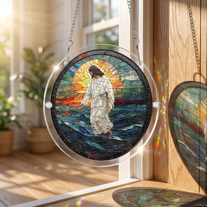 Acrylic Puzzle Suncatcher, Jesus Stained Glass Sun Catcher, Jigsaw Puzzles Home Garden Decor, Creative Mothers Day and Birthdays Gifts for Mom, Wife, Sisters, 7.87 Inch