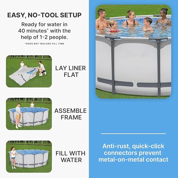 13' x- 48" Round Above Ground Swimming Pool Set with Sand Filter Pump, Ladder & Cover – Durable Steel Frame Outdoor Pool for Backyard Family Fun