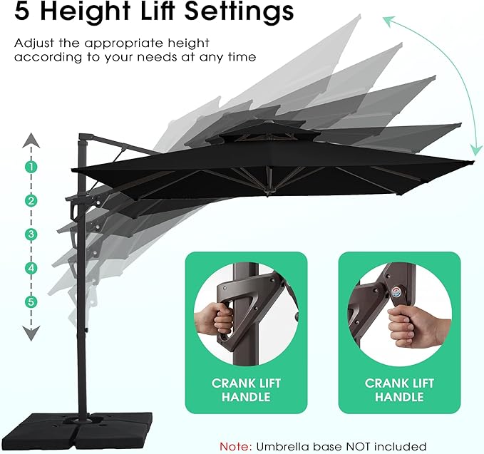 JEAREY 9ft 2-Tier Cantilever Patio Umbrella, Large Square Outdoor Offset Umbrella with Double Top Vent and 360-degree Rotation for Garden, Deck, Pool, Patio, Black