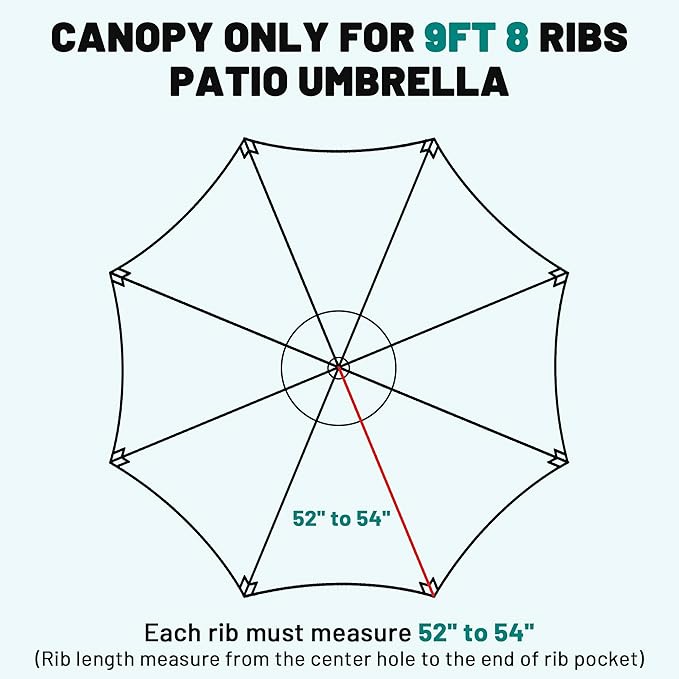 AreShark 9FT Patio Umbrella Replacement Canopy – Durable UV Protective Outdoor Table Market Umbrella Top for 8 Ribs, Canopy Only with Air Vent