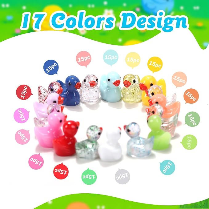255 Pcs Mini Ducks Tiny Resin Ducks Glitter Little Animals Figurines Bulk for Micro Landscape Aquarium Ornaments Kit Dollhouse Decor Crafts Garden Accessories