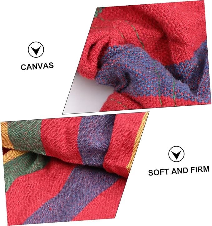 Single Person Rainbow Striped Hammock Outdoor Leisure Swing with Anti-tip Design, Wide Cotton Canvas for Camping and Travel, Portable Red Hanging Hammock for Adults