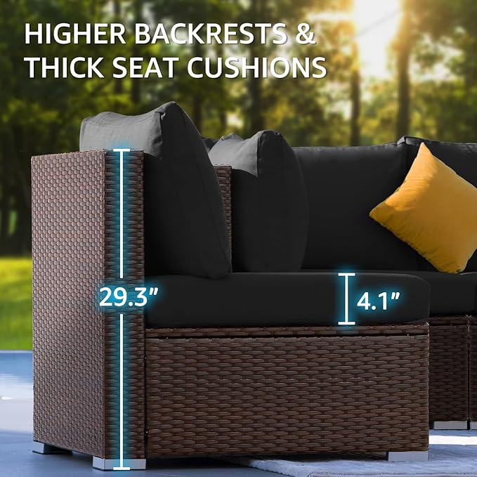 NICESOUL 11 Piece Outdoor Furniture Set with Firepit, High Weight Capacity 10-Seater Patio Sectional, 29.3'' High-Back Backyard Seating, All-Weather Rattan Couch Sets for Outside, Deck, Brown & Black
