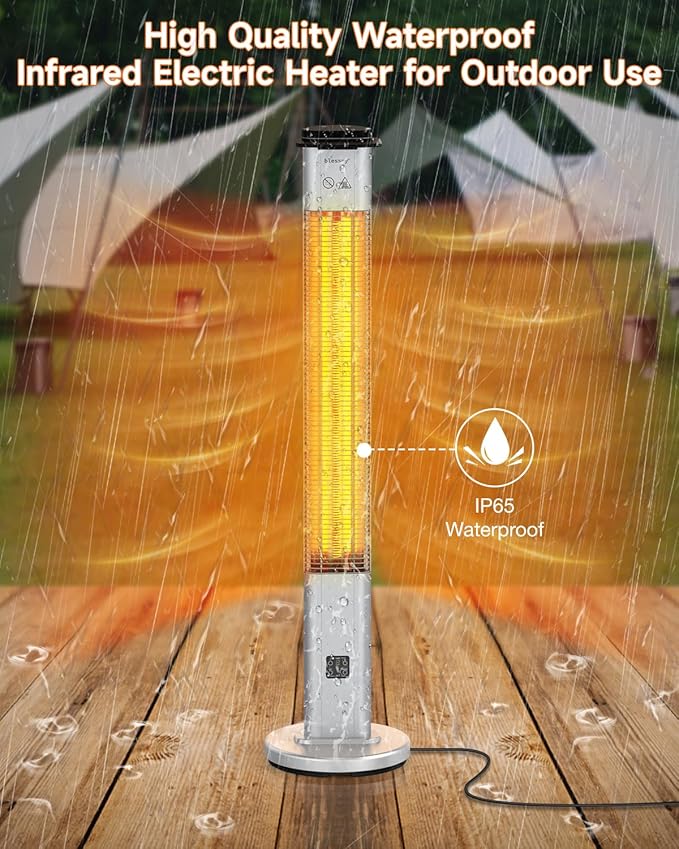 blessny Electric Heater for Patio, 48.5" Large Standing Premium Space Heater IP65 Waterproofed for Indoor or Outdoor Use,1500W with 9 Hours Timer