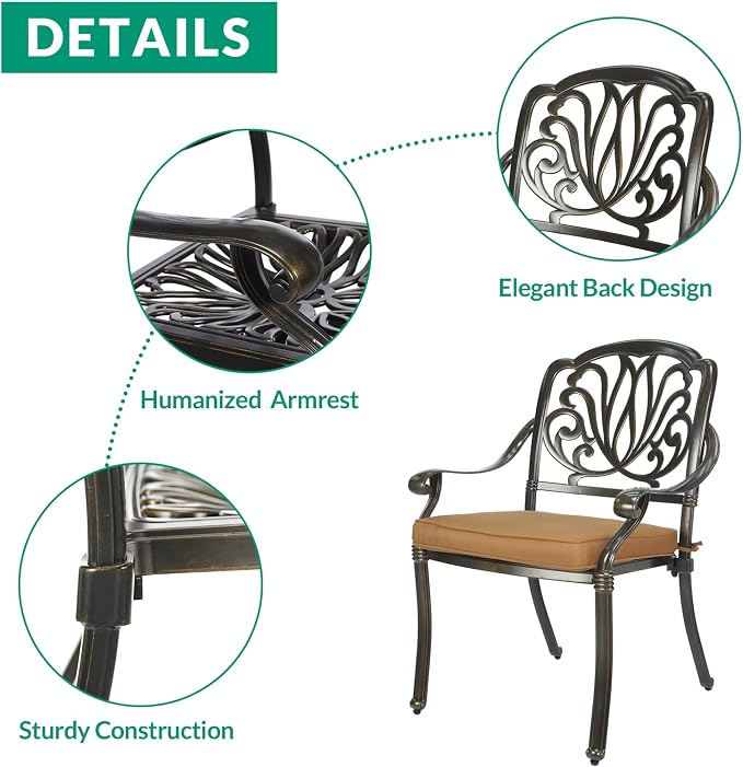 VIVIJASON 9-Piece Outdoor Furniture Dining Set for 8, All-Weather Cast Aluminum Patio Table and Chairs Set with 8 Cushioned Chairs, 64" Large Square Dining Table and Umbrella Hole for Deck Lawn, Khaki