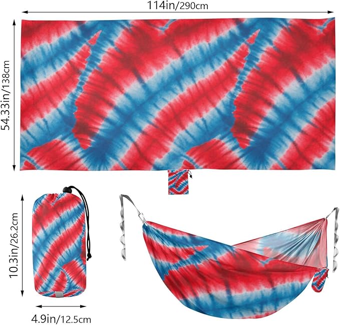 Irregular Tie-dye in Red and Blue 330lb Capacity Hammocks with Portabl Carry Bag Tree Hammock for Outside Patio Garden Base para poner hamaca