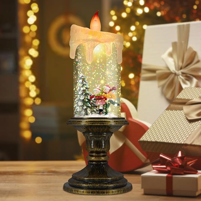 AOMIL Christmas Flameless Candles, Flickering LED Candles with Timer, Snow Globe Candle Lights for Christmas Decorations