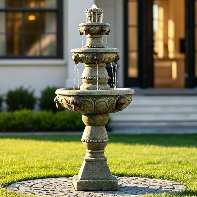 Naturefalls 44.8" Water Fountain Outdoor - Large Waterfall Fountain Outside, 4-Tiers Cascading, Fiber Reinforced Concrete, Indoor and Outdoor Fountain for Garden, Patio, Backyard, Lawn, Yard Decor