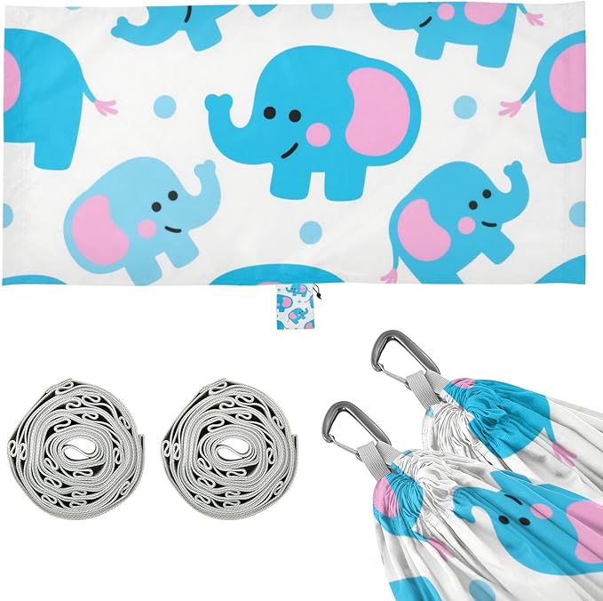 Cute Cartoon Blue Elephant 330lb Capacity Camping Hammock with Hanging Rope Portable Hammock for Camping Travel Accessories Base de hamaca para adultos