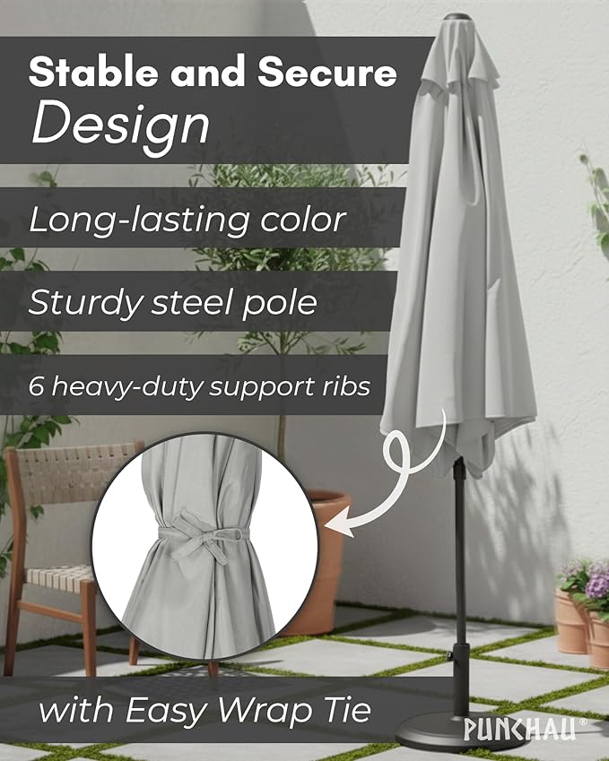 6 Ft Outdoor Patio Umbrella, Easy Open/Close Crank and Push Button Tilt Adjustment - Gray Market Umbrellas