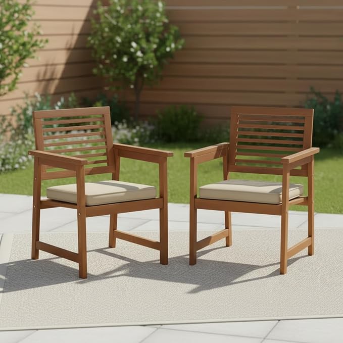 Furinno TIOMAN Patio Chair, Set of Two, Outdoor Lawn Chair, Armchair with Cushion, for Patio, Garden, Porch, Light Wood