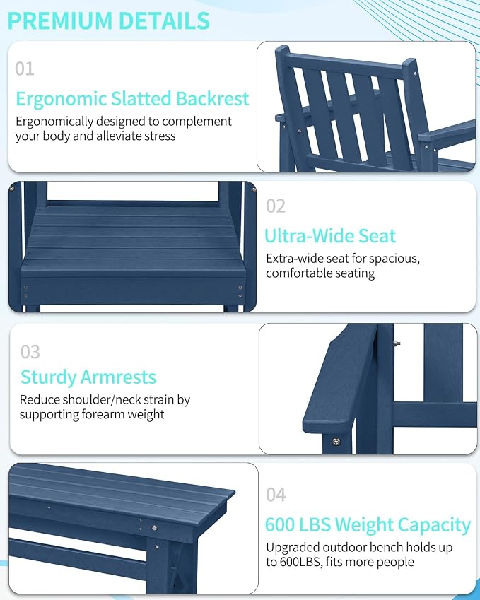 Outdoor Patio Dining Set for 6, HDPE Dining Furniture Set with Umbrella Hole Cut-Out Table and 4 Chairs and 1 Bench, All Weather Outdoor Dining Bench Sets for Garden, Deck, Navy Blue