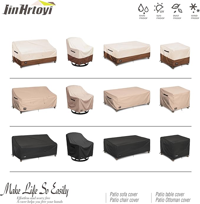 JinHrtoyi Outdoor Chair Covers 2 Pack,35Wx37Dx38H inches Patio Chair Cover,100% Waterproof Heavy Duty Outdoor Furniture Covers Waterproof,Beige&Brown Modern Style Patio Furniture Cover