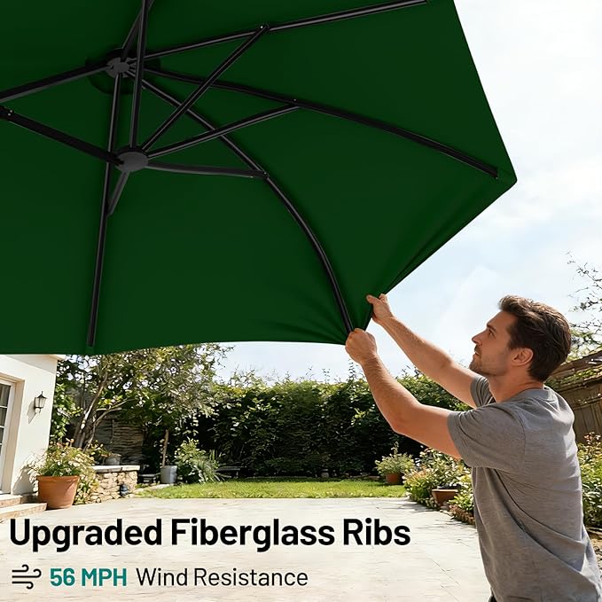 AreShark 15ft Patio Umbrella with Base, Double Sided Outdoor Umbrella with 12 Fiberglass Ribs, Large Outdoor Umbrella for Garden, Pool, Deck, Backyard & Market, Dark Green