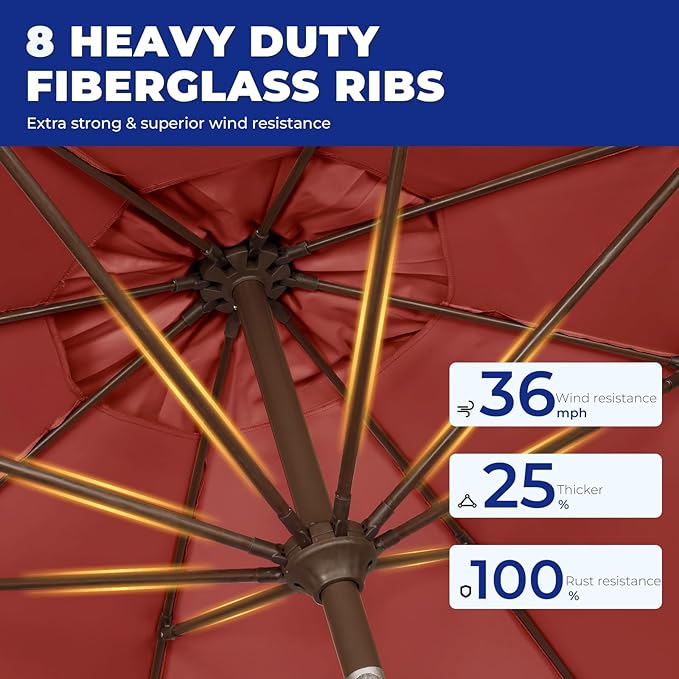 BRIOPAWS 9FT Patio Umbrella with Base Included | Outdoor Table Umbrellas | Push Button Tilt & Crank | 8 Sturdy Fiberglass Ribs | Waterproof | Heavy Duty for Garden Lawn DeckBackyard & Pool