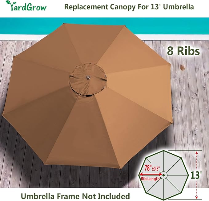 YardGrow 13ft 8 Ribs Umbrella Canopy Replacement for Patio Umbrella, Canopy ONLY, Frame NOT Included