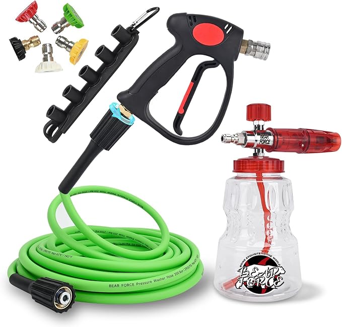 High Pressure Washer Spray Gun & Foam Cannon 32oz & Kink Resistant Hose 32ft Kit, Short Handheld & Water Hose Set, Compatible with Some of Ryobi, Greenworks, CRAFTSMAN Portland Most Brand Power Washer