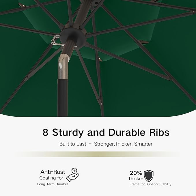 Kingdura 9ft 3-Tier Patio Umbrella, Outdoor Table Umbrella with Easy Crank & Tilt, 8 Reinforced Ribs, UV Protection for Deck, Pool, Market, Backyard (Dark green)