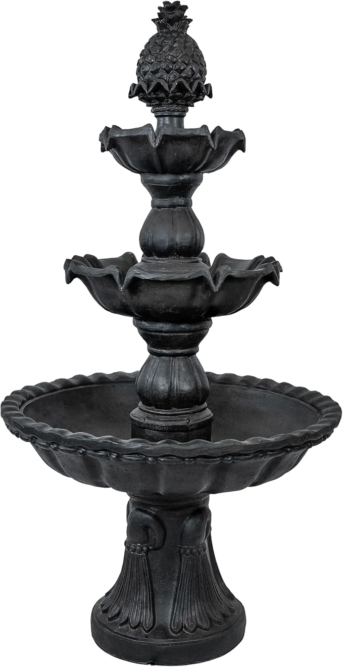 Sunnydaze 57" H Welcome 3-Tier Water Fountain - Large Electric Water Fountain with Pineapple Topper for Garden, Patio or Yard - Deep Espresso