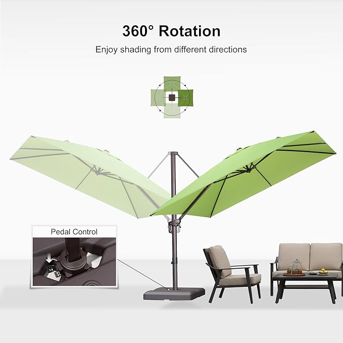 PURPLE LEAF 10' X 10' Patio Cantilever Umbrella Antique Bronze Square Outdoor Umbrella with 360° Rotation and Aluminum Offset Hanging for Garden Backyard Pool, Green