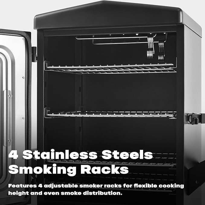 Propane Smoker with Cover, Vertical Gas Smokers Grill with Temperature Control Outdoor Heavy Duty 4 Removable Smoking Shelves