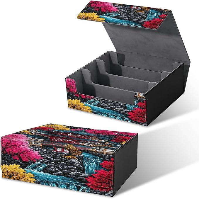 Large Card Deck Box for MTG, Fits 1200+ Sleeved Cards, PU Leather Storage Case with Strong Magnetic Closure, Multiple Colors Available for TCG CCG Baseball Card Collections, Pink Leaf House