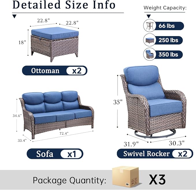 Luxury High Back Outdoor Furniture with 6-Inch Thick Cushions, Patio Furniture Set with Swivel Chairs, 5 PCS Wicker Conversation Set for Porch, Balcony, Deck and Yard