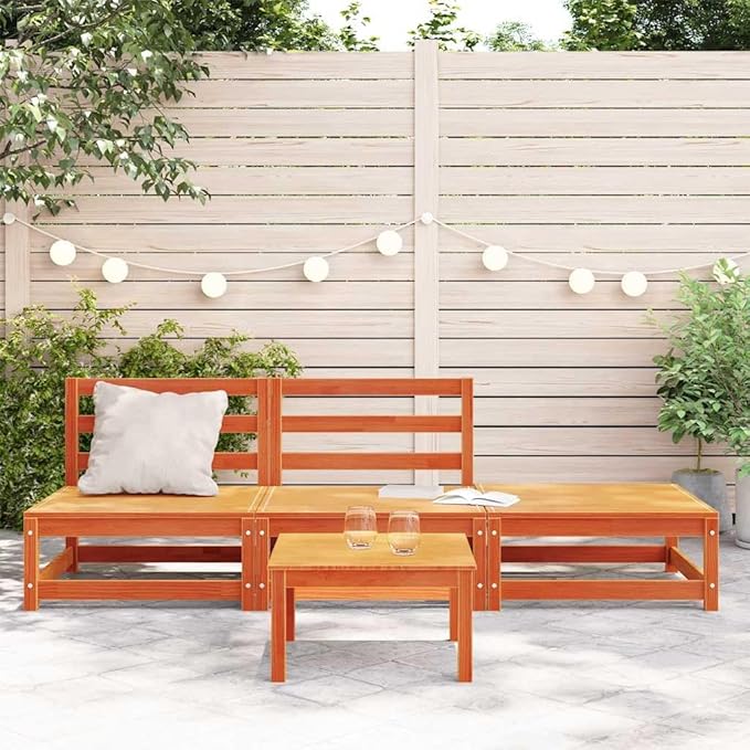 Outdoor Sectional Sofa Pine Brown 27.6x82.7x26.4 in Modular Patio Couch for Small Balcony Deck or Garden