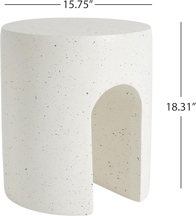 Outdoor Side Table Faux Marble Concrete End Tables Small Stone Bench Patio Garden Stool Plant Stand for Backyard Balcony,Weather Resistant, MgO,15.75inch White