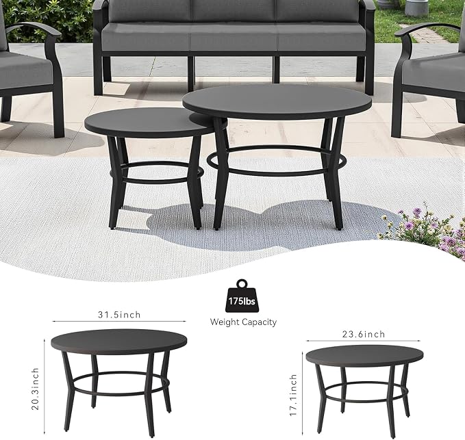 Aluminum Patio Furniture Set with 2 Round Coffee Tables, 5 Seats Outdoor Patio Conversation Sets w/5.1" Cushions,Patio Conversation Sets for Garden, Backyard, Porch-Grey