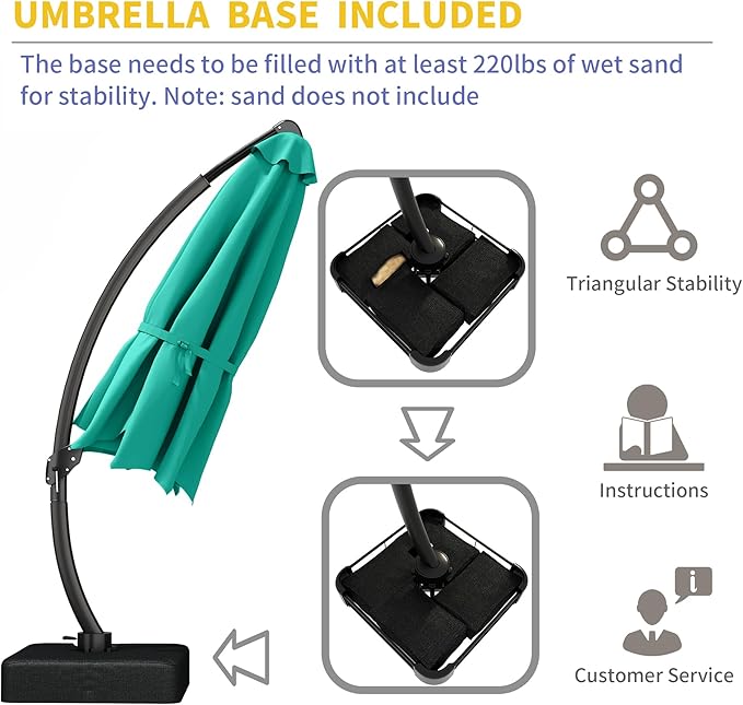 Kingdura 11ft Offset Cantilever Patio Umbrella with Base Included, Large Round Aluminum Outdoor Umbrella, 360° Rotation & Infinite Tilt, Heavy Duty Frame for Deck Pool Backyard, Turquoise Blue