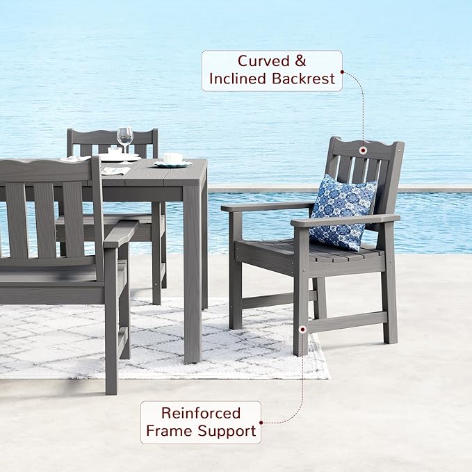 Stoog All-Weather Patio Dining Table for 4, HIPS & Aluminum Frame Outdoor Dining Table with Umbrella Hole, for Garden, Backyard and Lawn, Grey