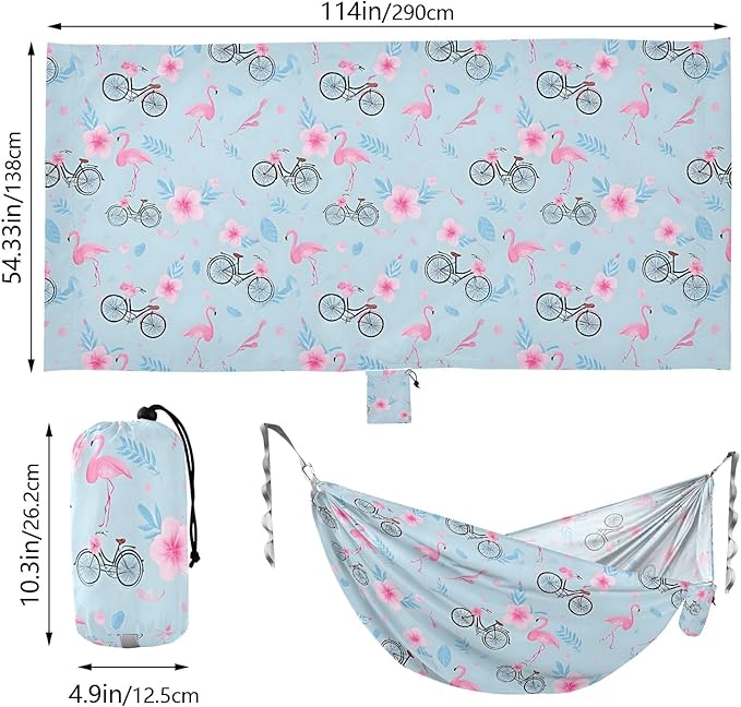 Camping Hammock Outdoor Hammocks for Outside Flamingo Bike Beach Trees Portable Lightweight with Pockets Tree Straps Indoor
