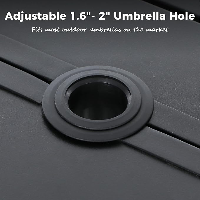MIXPATIO Outdoor Patio Dining Table for 6, 60" x 35" Rectangular Metal Patio Dining Table with Umbrella Hole for Garden, All Weather Wrought Iron Black Outdoor Table for Backyard and Porch
