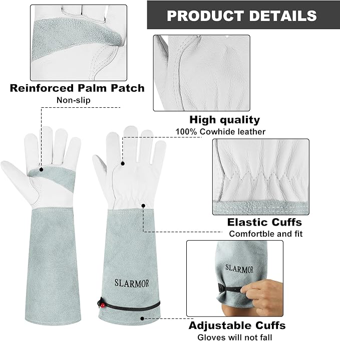 Long-Gardening-Gloves Women/Men-Thorn Proof Rose Pruning Heavy Duty Gauntlet-S | Womens Long Leather Garden Glove, Heavy Duty Gauntlet, Work Glove for Weeding, Yard Planting, Best Garden Gifts for Gardener