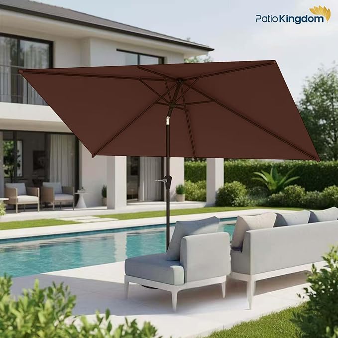 6.5'x10' Rectangular Patio Outdoor Umbrella,Large Coverage with Push-Button Tilt & UV Protection,Sturdy Ribs for Deck,Lawn,Pool,Backyard