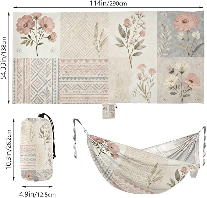 Patchwork Floral Camping Hammocks Fabric Hammock for Outside Patio Backyard Poolside