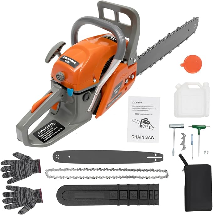 Gas Chainsaw 20 Inch, 58CC 2 Stroke Gasoline Powered Chainsaw, Single Cylinder Air-cooled Handheld Cordless Petrol Chain Saws for Cutting Wood Outdoor Garden Farm Home