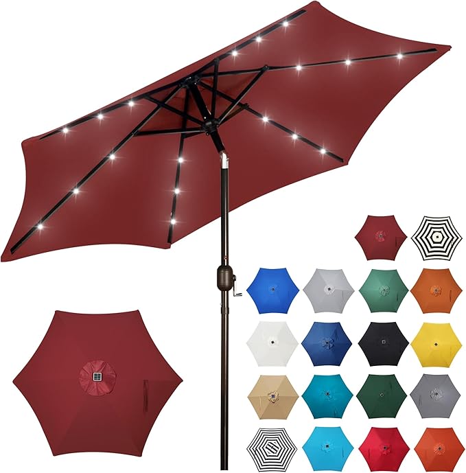 Blissun 7.5 ft Solar Umbrella, 18 LED Lighted Patio Umbrella, Table Market Umbrella