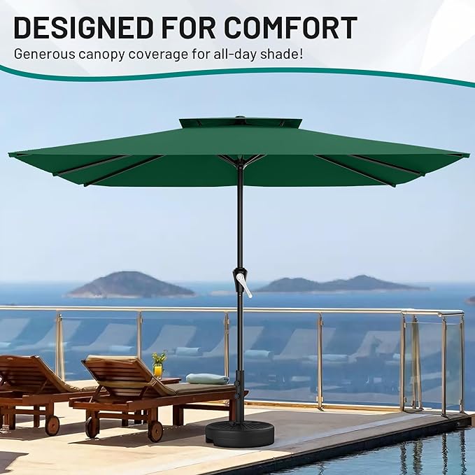 AreShark 8'x10' 2 Tiers Rectangular Patio Umbrella - Outdoor Umbrella Waterproof UV Protection, Market Table Umbrella w/Crank for Pool, Backyard, Deck(Dark Green)