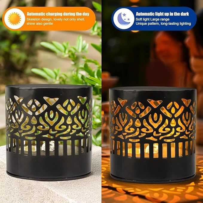 DDRIC Decorative Solar Mandala Lights, Metal Solar Powered Outdoor Wall Sconces, Waterproof Step Lights, Warm Yellow Glow, for Garden Fence Patio Deck Yard Decor (4PCS)