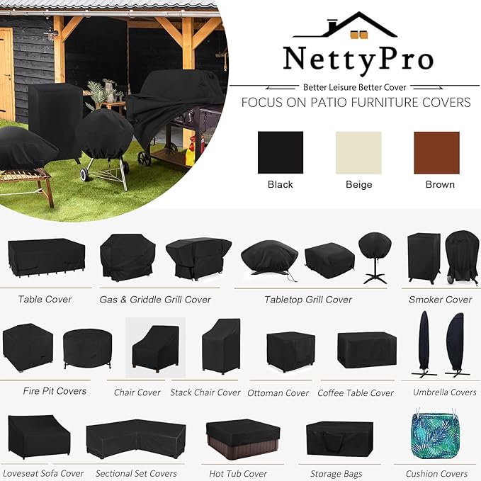 NettyPro Patio Chair Covers Waterproof Outdoor Furniture Swivel Recliner Rocking Lounge Deep Seat Cover, Fits up to 26"W x 28"D x 28"H, 2 Pack, Black