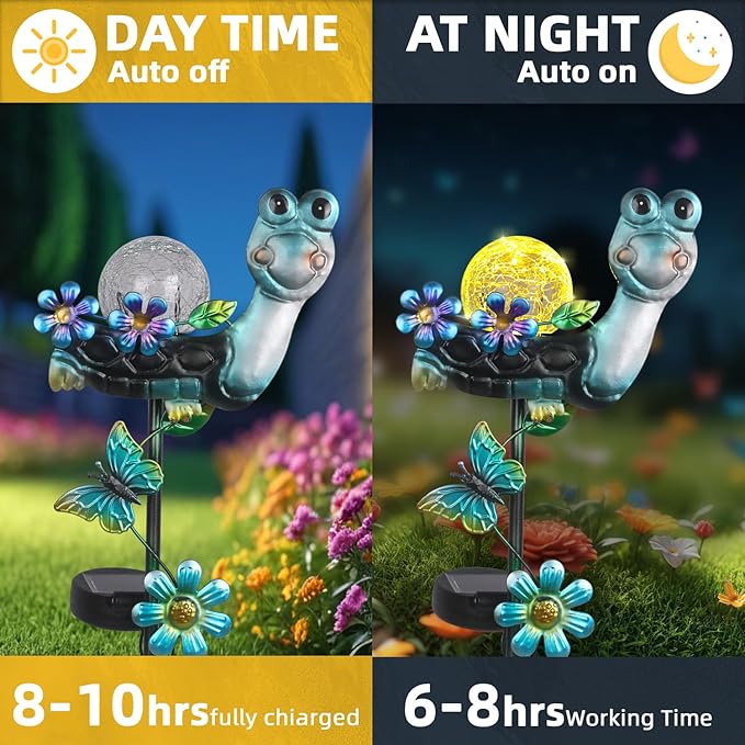 Solar Turtle Garden Stake Lights for Outside Metal Turtle Solar Light Outdoor Decor Waterproof Decorative Garden Stakes Yard Lawn Landscaping Ornaments Housewarming Gifts for Women Mom Grandma