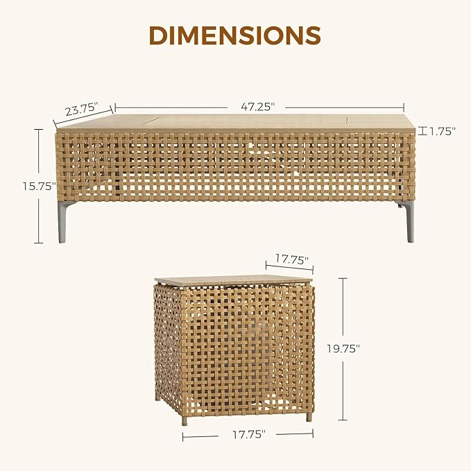 16-Piece Outdoor Patio Furniture Set with 47 Inch Propane Fire Pit Table, 50,000 BTU Rectangle Fire Pit, Storage Box, Water Resistant Thick Cushions, Modular Outdoor Conversation Set for Garden, Porch