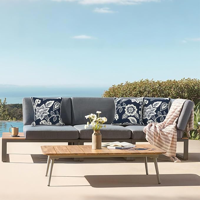 LVTXIII Set of 2 Patio Throw Pillows Covers Waterproof 20x20 Fade Resistant Outdoor Throw Pillow Case, Fluffy Decorative Garden Toss Pillow Covers for Home Patio Coach Sofa Use, Elegant Vines Navy