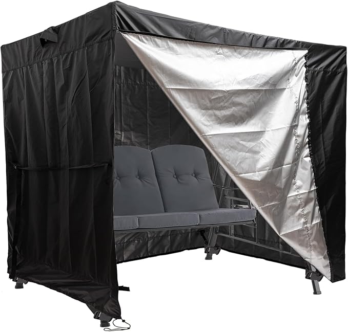 Waterproof Outdoor Swing Cover 3 Triple Seater Garden Patio Proch Swing Cover All Weather Protection 3 Seat Swing Canopy Covers Black (86L x 48D x 67H inches)